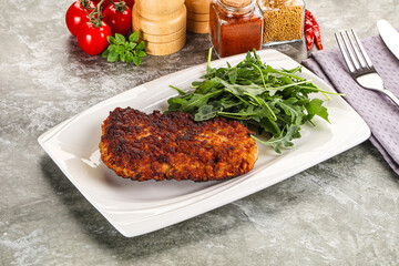 Tasty roasted breaded meat schnitzel