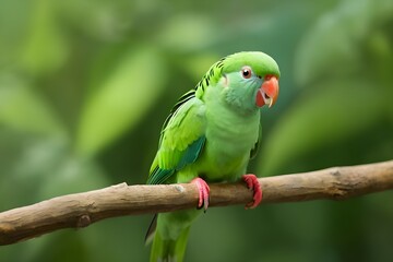 Green parrot sitting in tree Generative AI