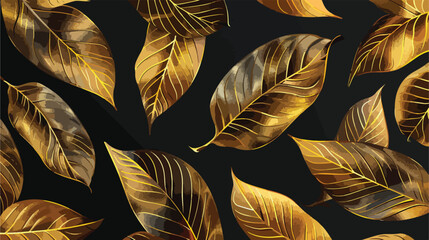 Golden leaves on black background Vector illustration