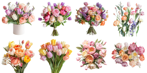 Pastel Rose and tulip png collection 3d transparent for product presentation.