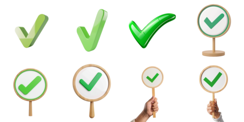 Check sign png collection set no background for sample decoration.