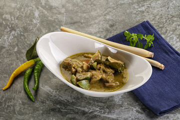Thai green curry soup with basil