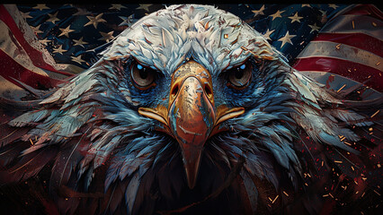 Patriotic Majesty: Majestic Eagle with American Flag Pattern, Symbolizing Strength and Freedom, Emblem of National Pride