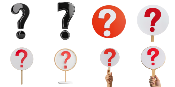 Set of question mark png mockup in 3d without backoground png for decoration. - Powered by Adobe