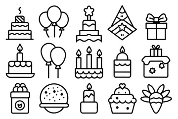 Fototapeta na wymiar Set of small icons of Birthday complete editable colors