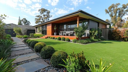 Modern Australian Home with Artificial Grass Lawn Generative AI