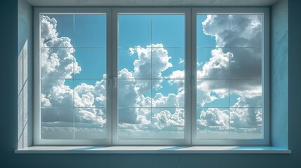 Clear White Windows with Sunny Blue Sky Backdrop Generative AI