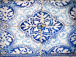 Aveiro, Portugal, Portuguese tiles Azulejo. Traditional pattern of decorating house exterior walls