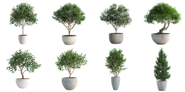 Set of tree pot png mockup in 3d without backoground png for decoration.
