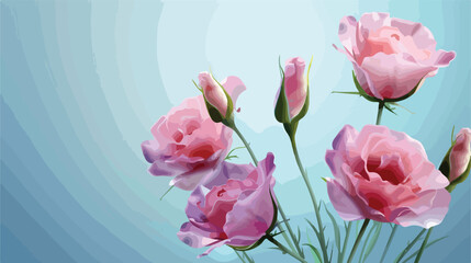 Beautiful pink eustoma flowers on blue background Vector