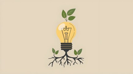Minimalist of Sustainable Light Bulb with Organic Growth Symbolizing Green Innovation