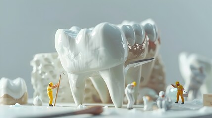 Miniature Workers Repairing a Gigantic Tooth