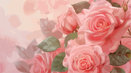 Beautiful pink roses with leaves on color background