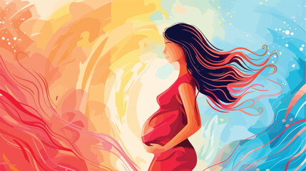 Beautiful pregnant woman on color background Vector illustration