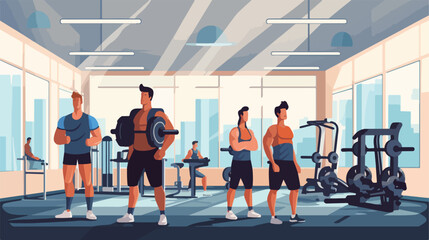 Group of sporty young people training in gym Vector illustration