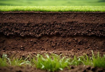 Underground soil layer of cross section earth, erosion ground with grass on top