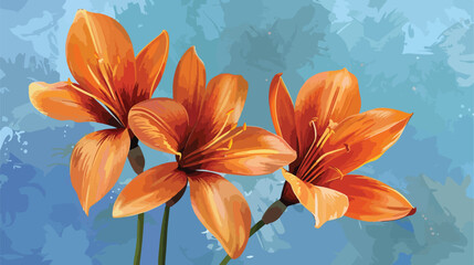Beautiful Saffron flowers on blue background Vector illustration