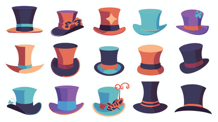Top hats set in colorful silhouette over white background