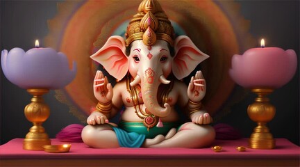 Ganesh Illustration of colorful hindu lord Ganesha on decorative background. celebrate lord ganesha festival.