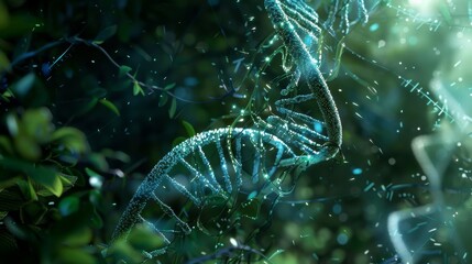 DNA plant  structure science background ,double helix genetic, medical biotechnology, biology chromosome gene DNA abstract molecule medicine, 3D research health genetic disease, genome , green tone