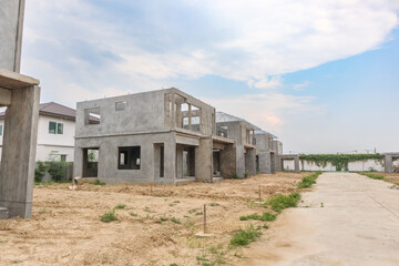 construction residential new house with prefabrication system in progress at building site