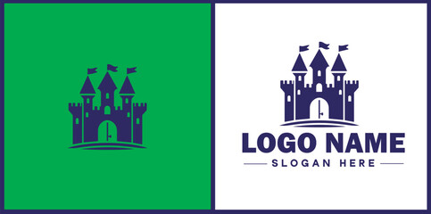 Obraz premium Castle icon logo Tower defense strong fortress game app modern flat business vector logo