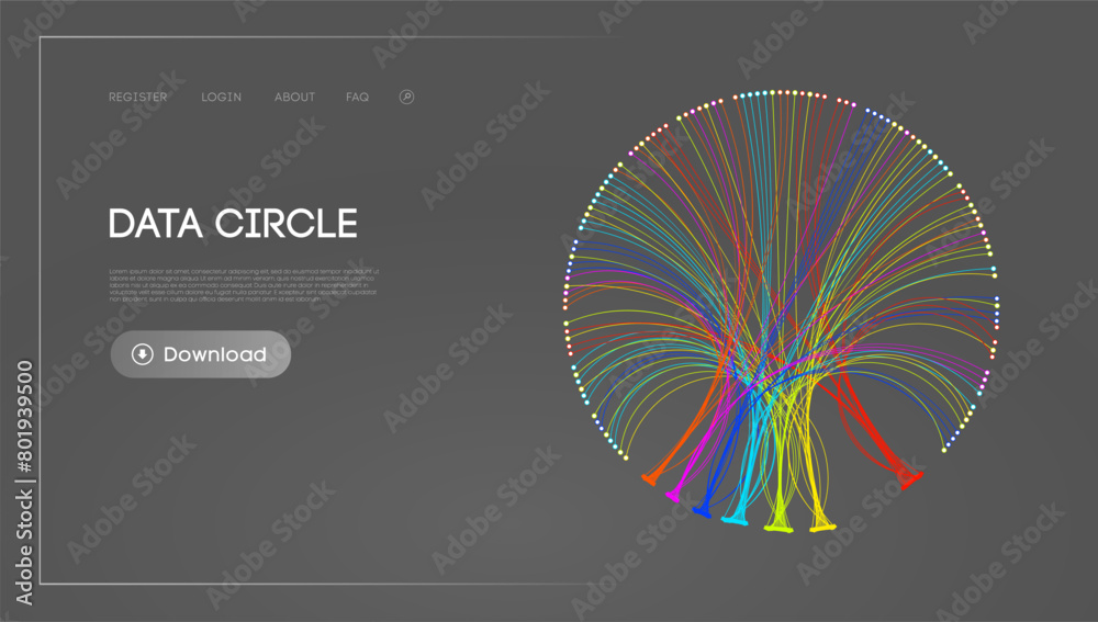 Poster big data circle blockchain technology background. neural network digital background