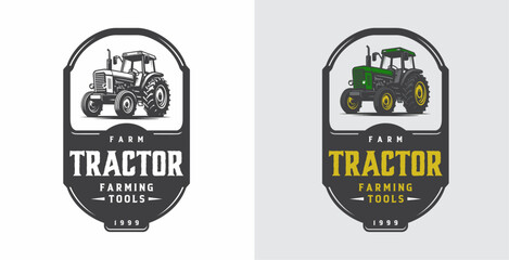 agricultural tractor logo decorated with frame with ornaments