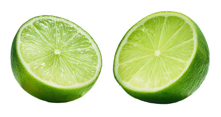 set of green lime slices isolated on white background, cut out.