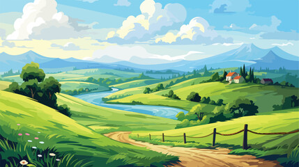 View of beautiful countryside landscape Vector illustration