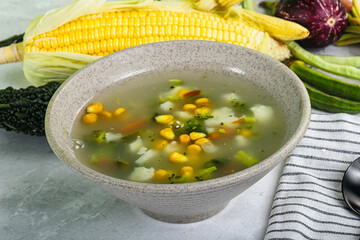 Soup with corn and broccoli