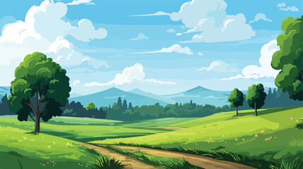Fototapeta premium View of beautiful countryside landscape Vector illustration