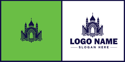 Fototapeta premium Castle icon logo Tower defense strong fortress game app modern flat business vector logo