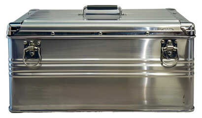 Shiny metal toolbox closed, cut out - stock png.
