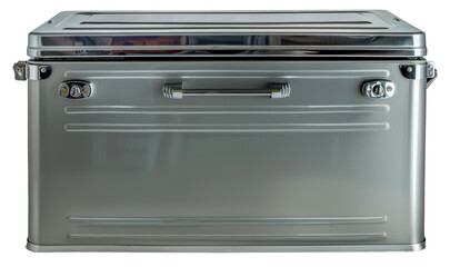 Obraz premium Silver medical freezer with top viewing window open, cut out - stock png.