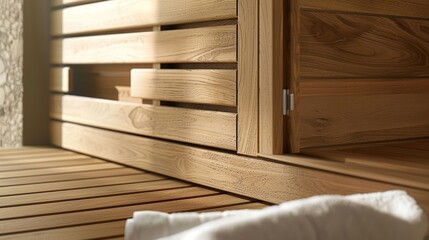 A sauna with a builtin changing area ideal for those with limited room for multiple pieces of furniture..