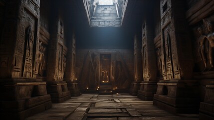 Fototapeta premium Inside Egyptian pyramids, Sarcophagus standing in the interior forbidden rooms.