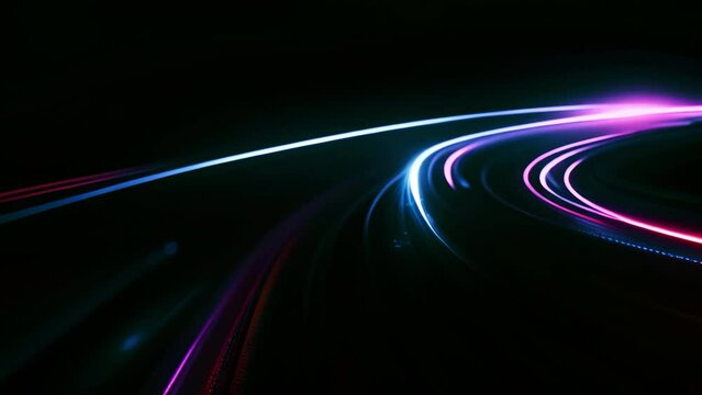 High Speed Flying Lines 3d Animation in Seamless Looping Traffic. Sci-fi Digital Footage Electric Move of Dynamic Streaks in Dark Backdrop. Neon Glowing Rays of Hyperspace in Time Travel Illustration 