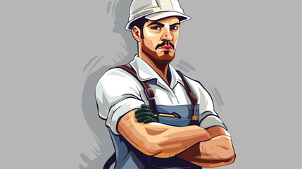 Handsome plumber on grey background Vector illustration