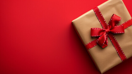 Gift box with ribbon on red background
