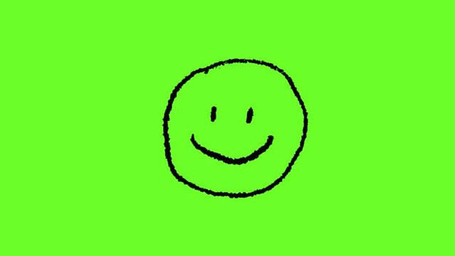 Hand drawn smile face frame by frame animation on chroma key green screen background.