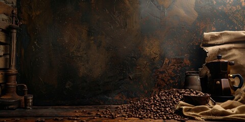 The background is completely mix Black and Brown with no texture and the Coffee maker is in the right hand side