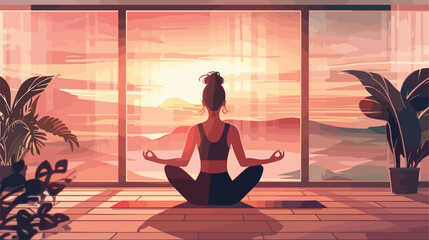 Beautiful young woman practicing yoga in morning Vector