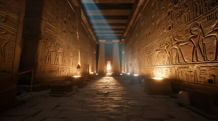 Fototapeta premium Mystic Egyptian hieroglyphs in Egypt Edfu temple, Aswan.