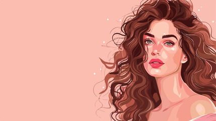 Beautiful young woman with curly hair on pink background