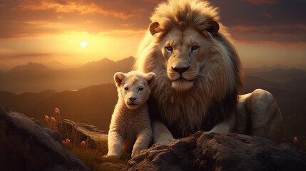 Lion, Kid, Sunset, Mountain, Cat, Face, Big, Dangerous