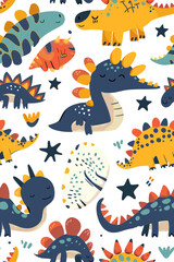 Seamless pattern with cute dinosaurs for children textile , wallpaper , posters and other design. ai generative