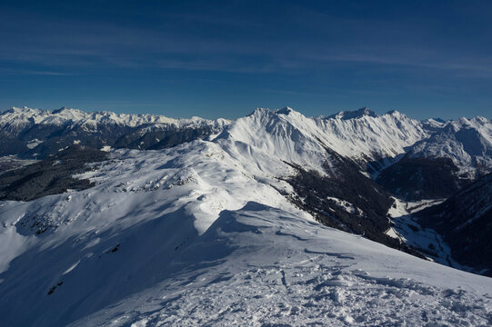 landscape from flecknerspitze in southtyrol during winter