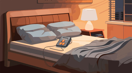 Bed with electric heating pad in bedroom Vector illustration