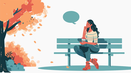Woman sitting on bench with speech bubble Vector illustration
